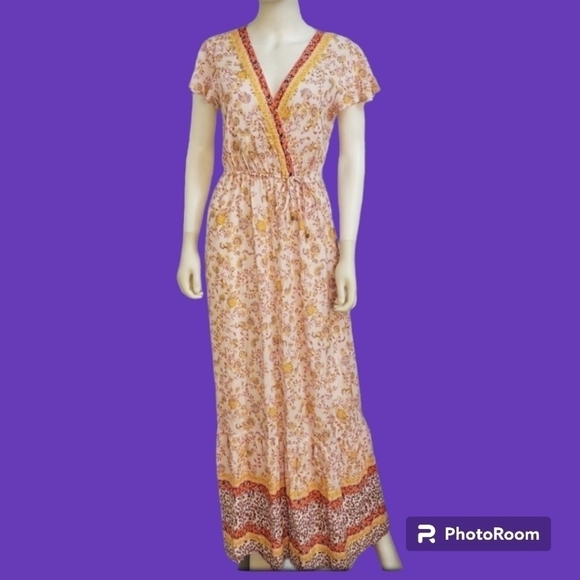 BEBOP 1990s Floral Faux Wrap Surplice Festival Maxi Dress Medium - Picture 1 of 13